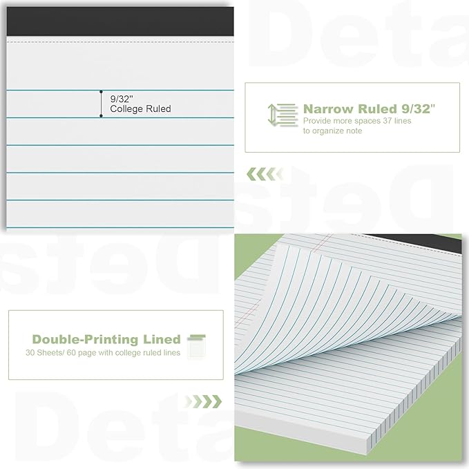 4 Pack Note Pads 8.5 x 11 White Legal Pads Narrow Ruled - 30 Sheets Per Notepad, Double-Side Printed Thick Writing Pads, Perforated Legal Pad 8.5 x 11 Notepads Paper for School College Office Business