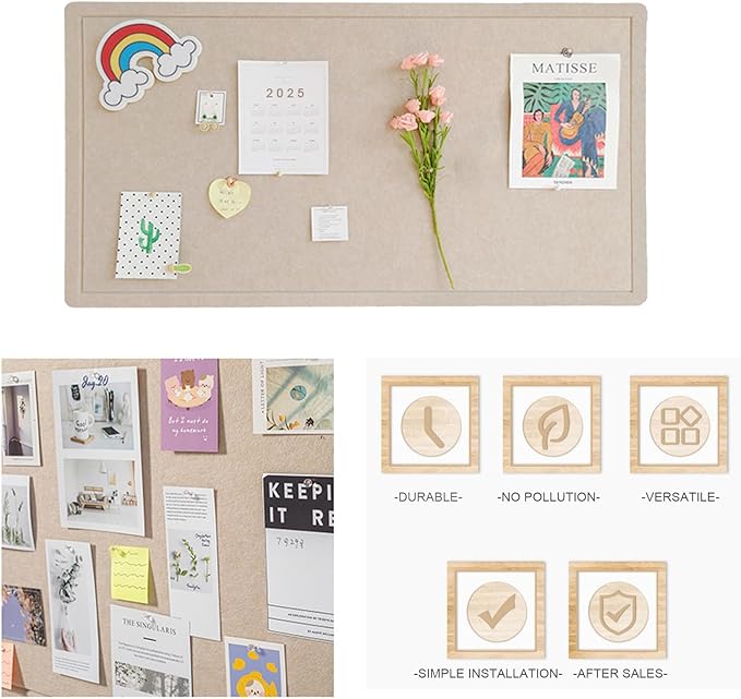 Foldable Large Felt Bulletin Board - 36'' x 18'', Decorative Picture Framed Display Board with 35 Rose Pins for School, Home, Kitchen & Office Walls