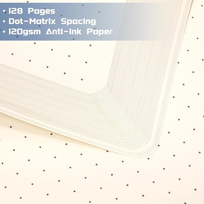 Dotted Journal/Notebook - Dot Grid Hard Cover Notebook, Premium Thick Paper with Fine Inner Pocket, Black Smooth Faux Leather, Pen Loop, 5.3'' x 8.26'' - Violet