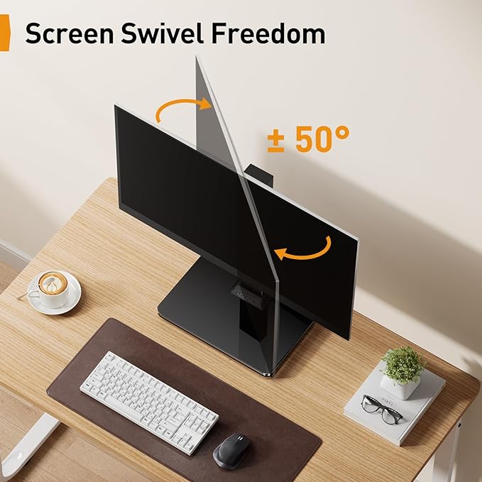 Perlegear Monitor Stand, Freestanding Monitor Mount for 13-34 inch Screens with 360 Degree Rotation, 5 Height Settings, Adjustable Monitor Desk Riser with Swivel and Tilt, Max VESA 100x100mm, PGTVS29