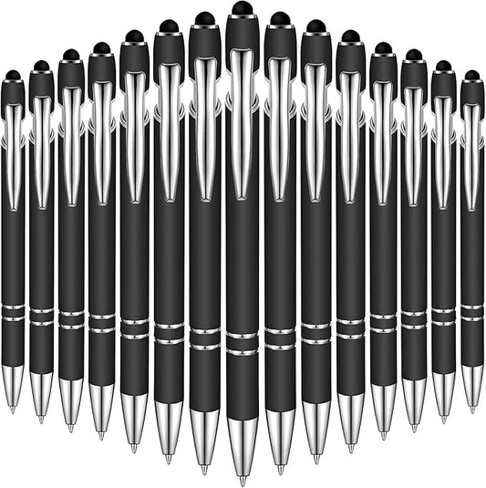 Zonon 38 Pieces Rubberized Ballpoint Pen with Stylus Tip Stylish Metal Pen Capactive Styli with Soft Rubberized Grip, Black Ink for Most Devices(Black)