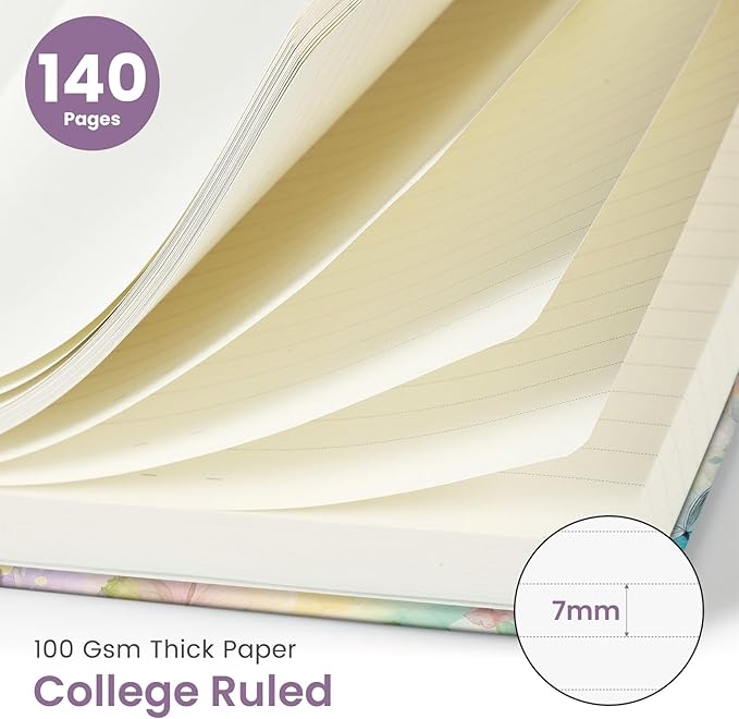 Pretty Cute Lined Spiral Journal Notebook for Women, Aesthetic College Ruled Notebook for Work & Note Taking, A5 Hardcover Journal for Writing, 140 Pages, Colorful Butterfly