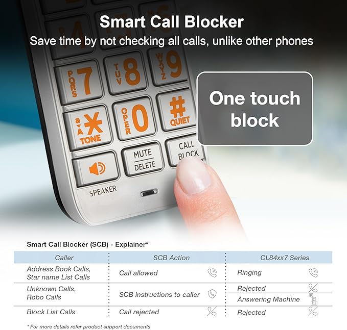 AT&T CL84307 Dect 6.0 Expandable Corded/Cordless Phone with Smart Call Blocker, Silver/Black with 3 Handsets
