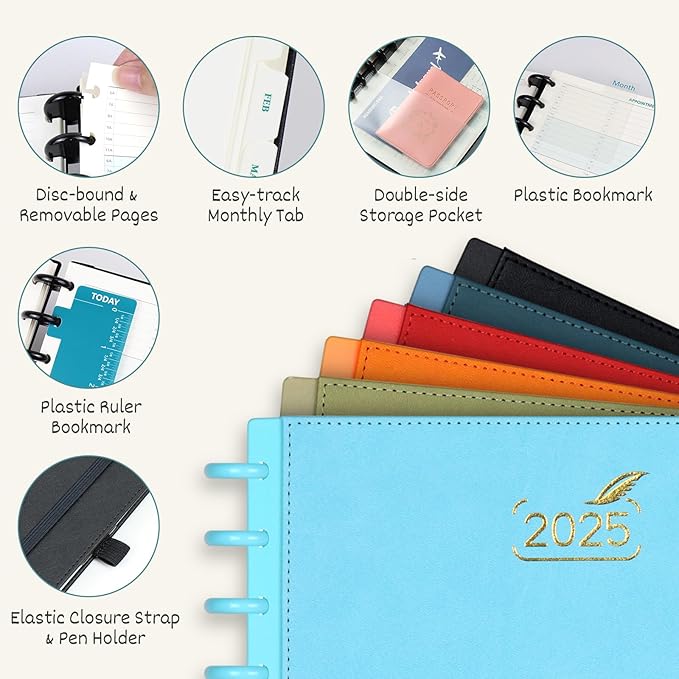 BEZEND 2025 Weekly Monthly Planner Disc-Bound, 8.5" x 11", Appointment Book 12 Months Agenda, Large Calendar Book with To Do List, Hourly Time Slots, Removable Pages, Tabs, Inner Pocket - Red