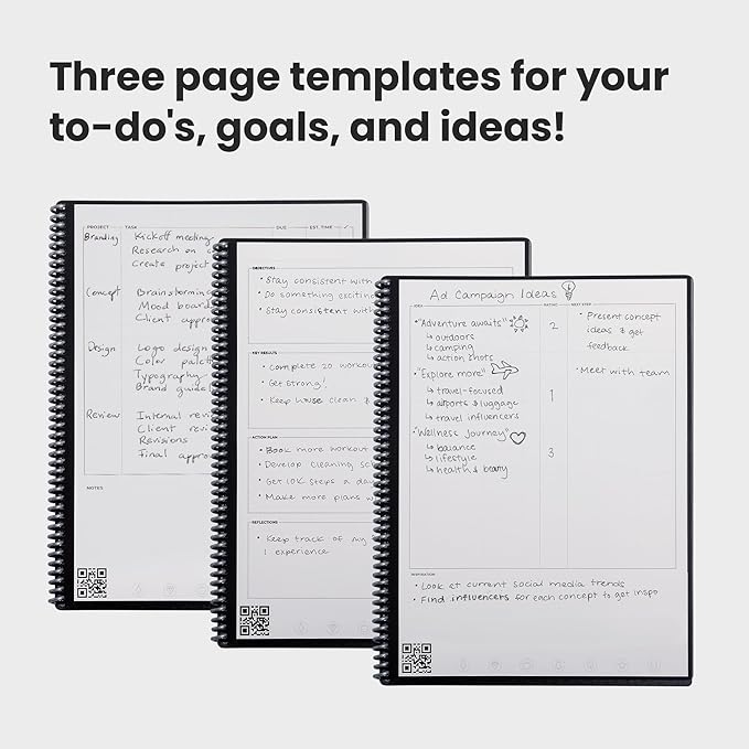 Rocketbook Fusion Reusable Undated Productivity Planner, Letter Size 8.5x11, Lilac - Goals, Monthly and Weekly Calendar, Daily To-do List, Lined and Dotted Notes Pages