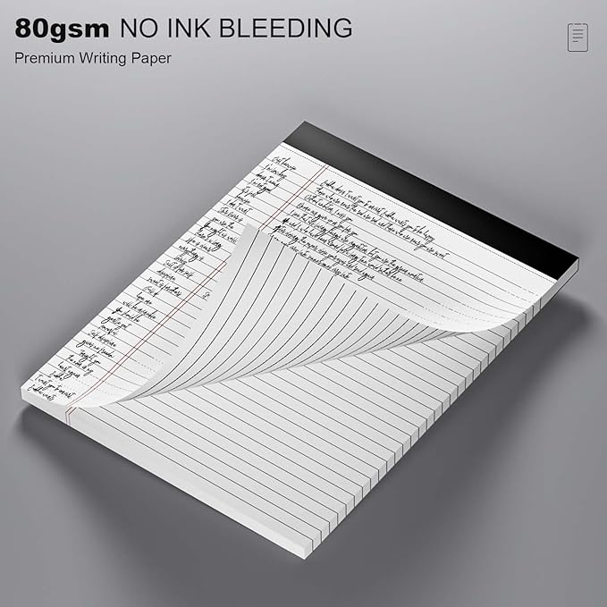 Legal Pads 8.5 x 11 Note Pads 8.5 x 11 Wide Ruled Notepad Lined Paper Writing Pads for Home, School, Office Use, 80gsm Perforated Legal Pad - Sturdy Cardboard Backing Support, 8 Pack (30 Sheets/Pad)