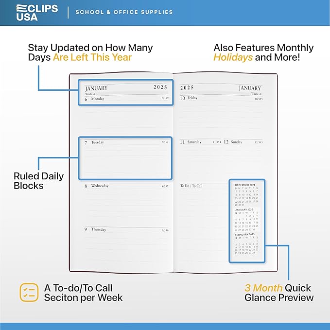 Weekly Planner 2025, Planner, 2025 Weekly Planner, 2025 Planner Weekly And Monthly, 3” x 6”, Weekly Pages, 6 Black 3 Brown 3 Burgundy, (12 Pack, 3 X 6)