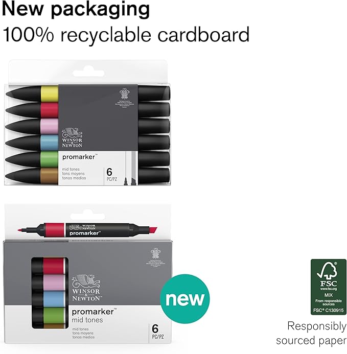 Winsor & Newton ProMarker Set, 6 Count, Blacks + Blender