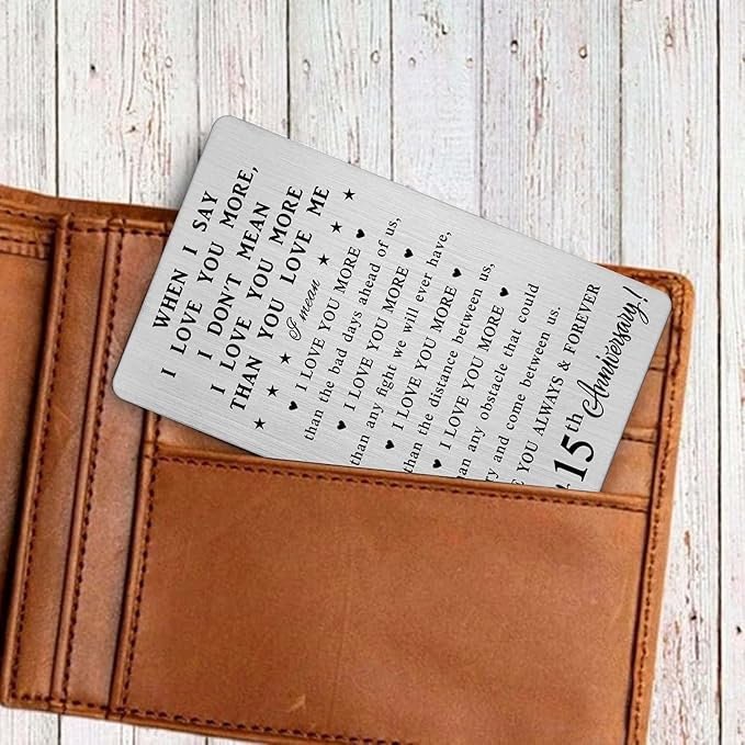 CPLJW 15 Year Anniversary Card Gifts for Him Her, Steel Gifts for Men for 15th Anniversary, 15 Wedding Anniversary Wallet Card Gifts