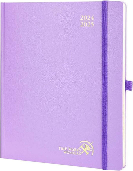 POPRUN Planner 2024-2025, [Large 8.5'' x 10.5'' Hard Cover] Academic Calendar (July 24-June 25) Daily Weekly and Monthly Appointment Book with Hourly Time Slots, Monthly Tabs, 100 GSM - Violet
