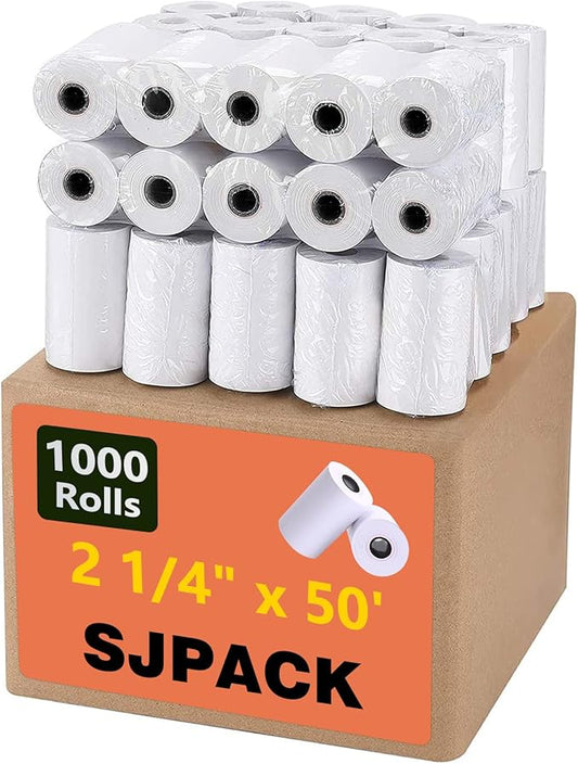 Thermal Paper 2 1/4" x 50' Pos Receipt Paper, 1000 Rolls Cash Register Roll (1000 Rolls / 20 Cartons)
