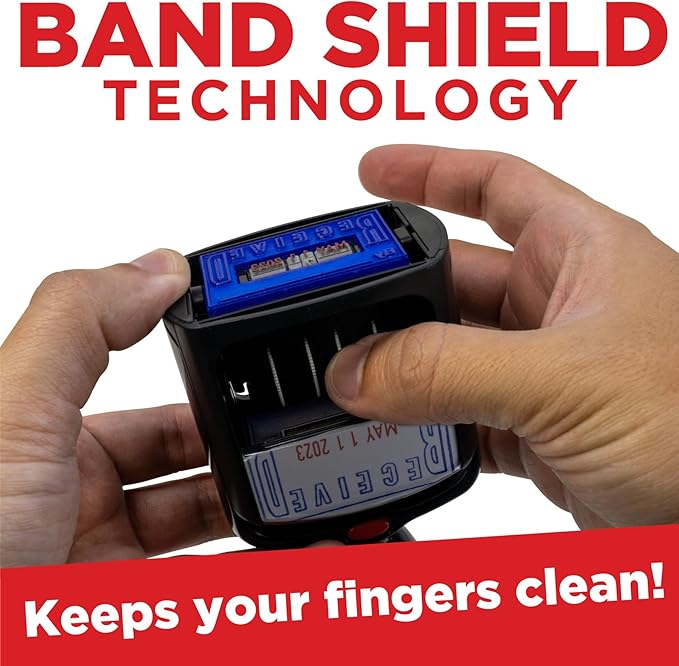 Self-Inking Rubber Date Office Stamp with Entered Phrase - Red Ink - 12-Year Band