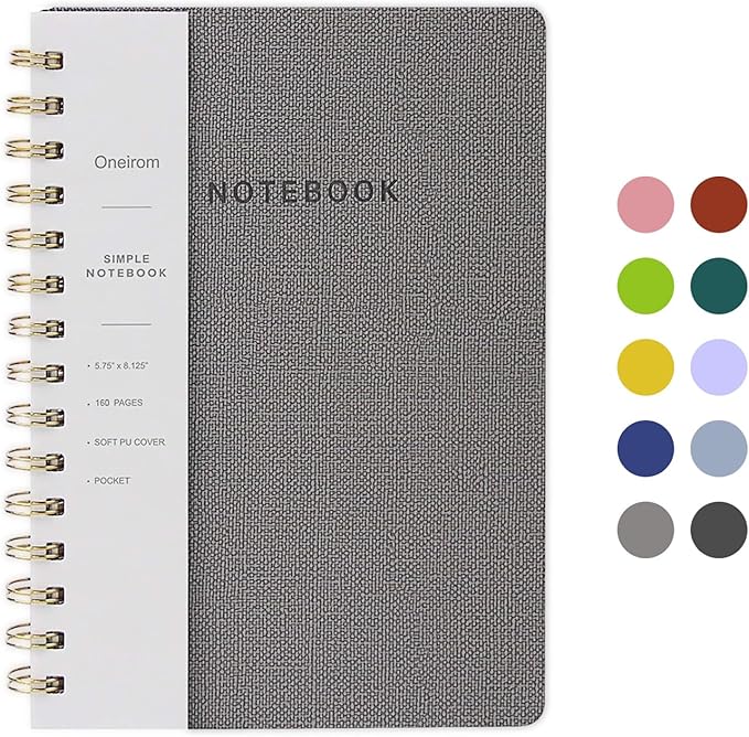 Spiral Notebook-6.10" x 8.19" Journal with Back Pockets and 192 Lined Pages,PU Leather Cover Business Journal, Twin-Wire Binding Notebook Perfect for Office & Home School Supplies