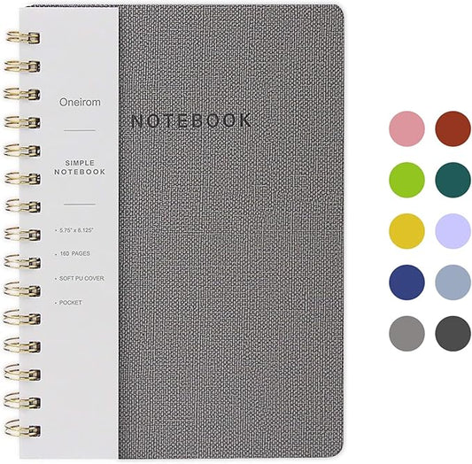 Spiral Notebook-6.10" x 8.19" Journal with Back Pockets and 192 Lined Pages,PU Leather Cover Business Journal, Twin-Wire Binding Notebook Perfect for Office & Home School Supplies