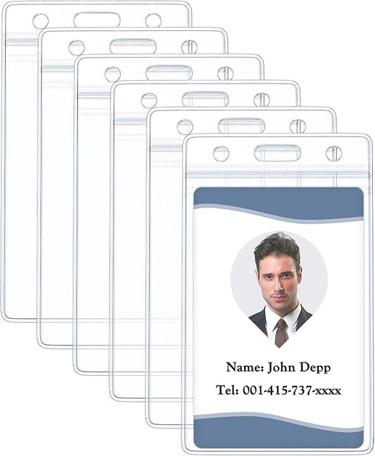 Pawfly 6 Pack Vertical ID Card Badge Holder Waterproof Clear Card Sleeve Case Cover Heavy Duty Card Protector Pouch with Resealable Zip for Proximity Key Card Driver’s License and Credit Card