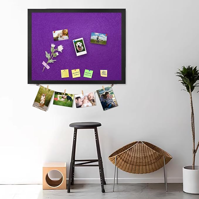 Bulletin Boards Cork Board with Felt, 17"x13" Small Display Pin Board Vision Board for Walls, Jewelry, Notes, Collection, Photos, Office, Wood Framed(Black) & Felt(Purple), 2pc