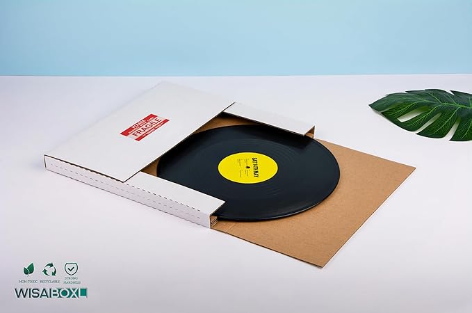 White Vinyl Record Mailers 12.8x12.8x1 Inch LP Mailing Corrugated Cardboard Boxes, Easy-Fold, Multi-Depth Album Shipping Boxes with Fragile Stickers, 20 Pack