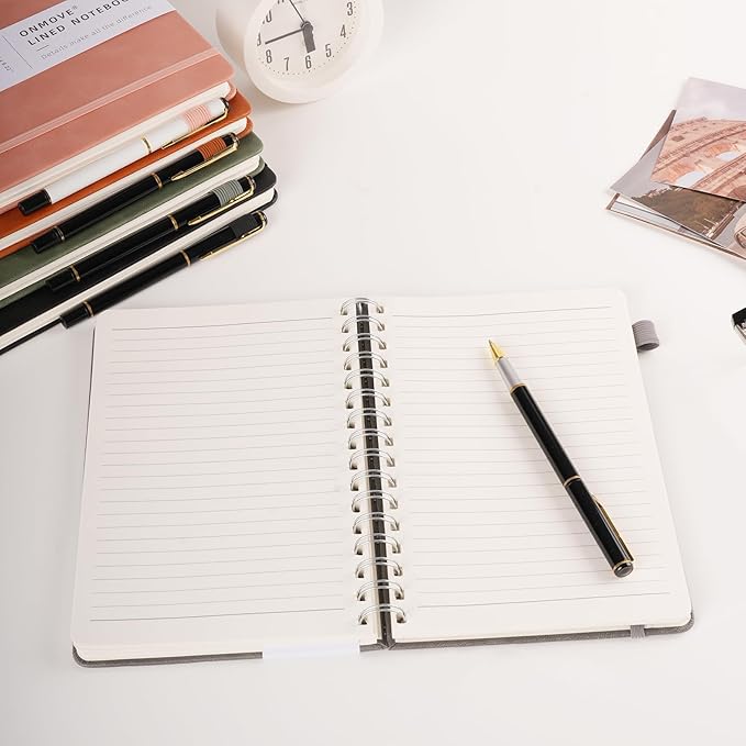 Lined Spiral Notebook Journal for Women Men 160 Pages A5 College Ruled Hardcover Leather with Pen Holder Notebook Journals for Note Taking Work Green