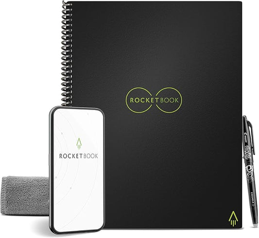Rocketbook Core Reusable Spiral Notebook, Letter Size 8.5x11, Black - Lined Pages, App-Connected, Erasable, Durable Cover, Ideal for School, Work, and Creative Projects