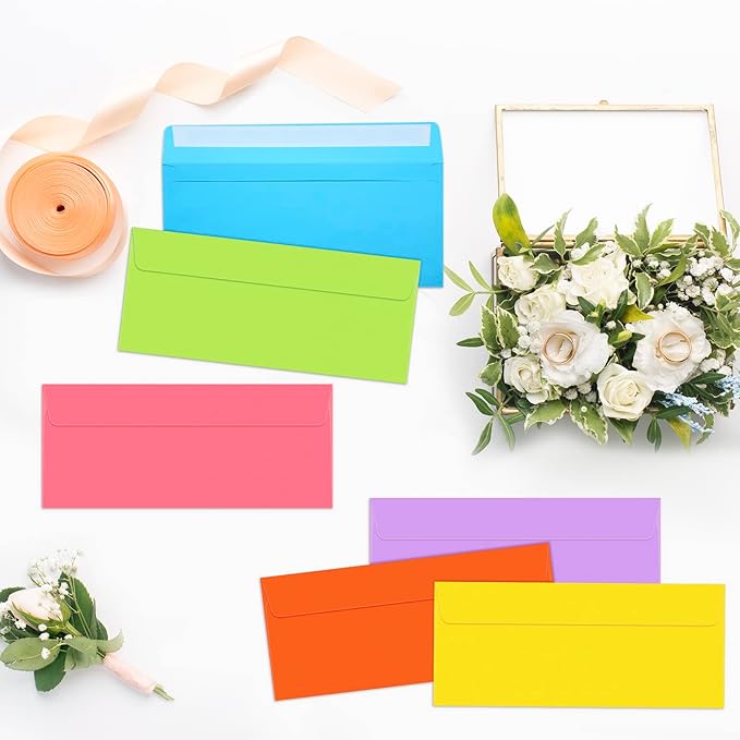 500 Pcs #10 Business Envelopes Adhesive Standard Envelopes Colored Envelopes for Office Check Invoices Letters Letterhead Invitations Announcements 4-1/8 x 9-1/2'' (Bright)