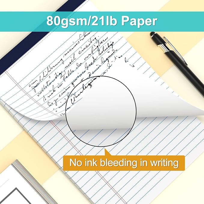 Legal Note Pads 5" x 8" College Ruled Small Writing Pads, 80gsm/21lb White Lined Paper, 30 Sheets per Notepad, 12 Pads per Pack, Perforated To Do List Legal Pads for Versatile Use