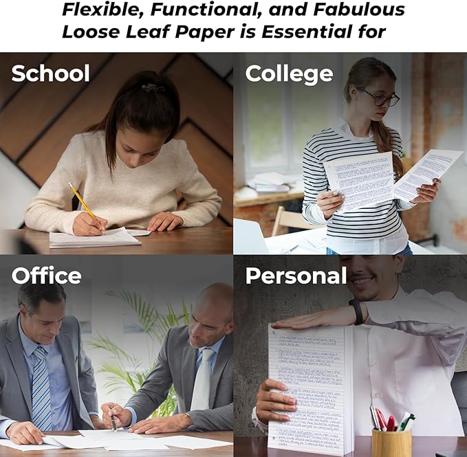 Bulk Loose Leaf Paper, 7200 Sheets, College Ruled Paper, Bulk Filler Paper for Office, 8 x 10.5", 3 Hole Punched, 56 Gsm Thick Paper, 48 Pack, 150 Sheets/Pack, Bulk Notebook Paper for School