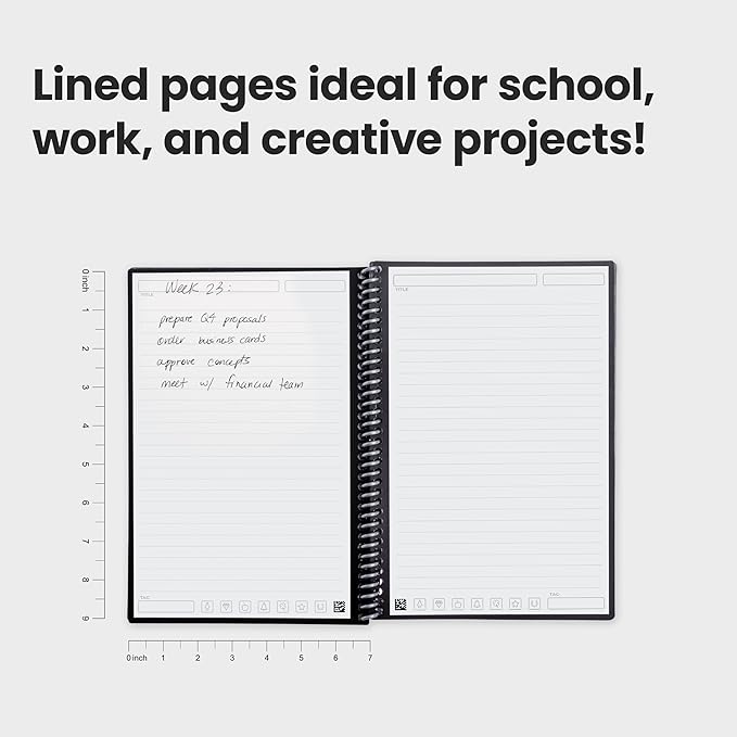 Rocketbook New Core Reusable Spiral Notebook, Letter Size 8.5x11, Black - Lined Pages, App-Connected, Erasable, Durable Cover, Ideal for School, Work, and Creative Projects (Pack of 1)