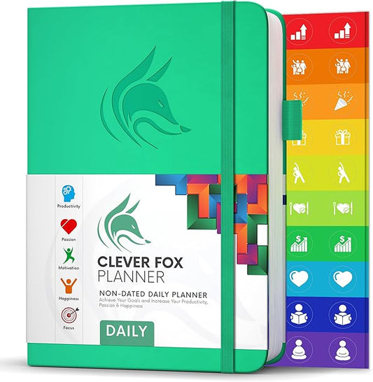 Clever Fox Daily Planner – Undated Planning Notebook with Hourly Schedule & to-Do List – Personal Day Task & Work Organizer, 6 Months (Emerald)