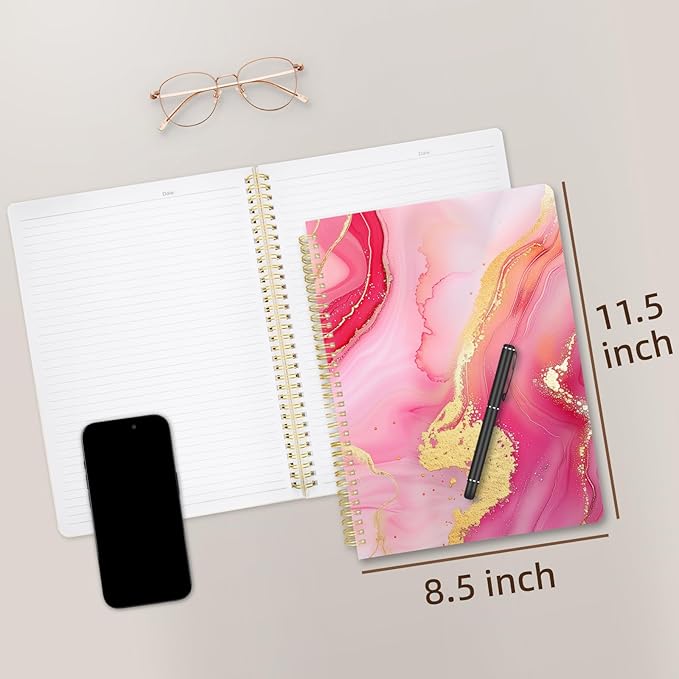 Cute Spiral Notebook journal A4 Aesthetic Pretty Design for Women Girls Kawaii with Pocket, 8.5 x 11 inch, Lined, Marble