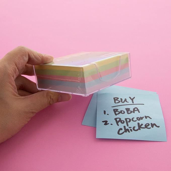 BAZIC Color Paper Cube w/Durable Tray, 3" X 3" 300 Count/Pack, Mini Memo Papers Pads Note Paper Reminders (Non Sticky), Assorted Colors, 2-Pack