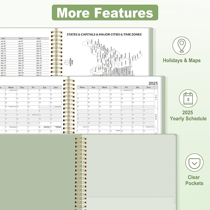 SUNEE 2025 Appointment Book, Quarter-Hourly, Weekly & Monthly - from January 2025 - December 2025, 8.5"x11" Weekly Planner, Flexible Cover, Note Pages, Pockets, Bookmark, Spiral Binding, Green
