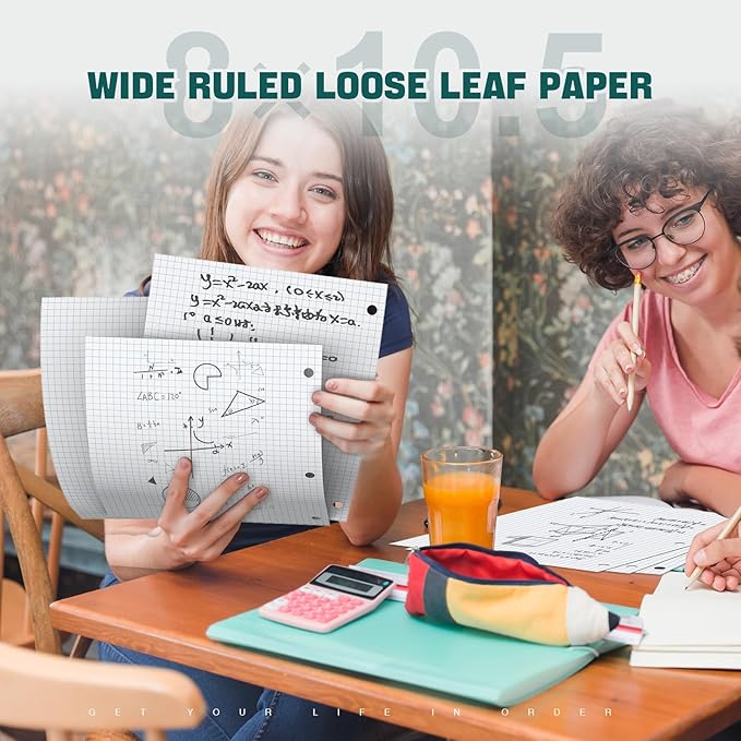 Loose Leaf Graph paper 8 x 10.5, Graph Ruled Paper, 3 Hole Punched Paper, 4 x 4 Quad Ruled Graph Paper, 10-1/2" x 8" Filler Paper Notebook Paper, 120 Sheets Graphing Paper for Business Home School