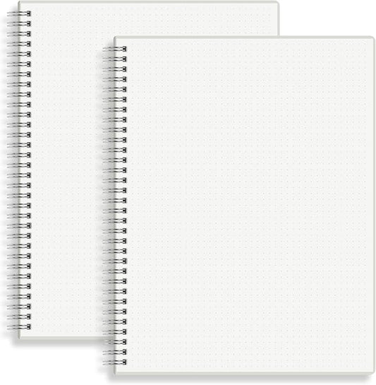Large Dot Grid Spiral Notebook, 8.5" x 11", Premium 100gsm Ivory White Paper, Sturdy See-Through Cover, 128 Dotted Pages per Notebook(2 Pack) for Home, School, Office, Artist Writing/Drawing