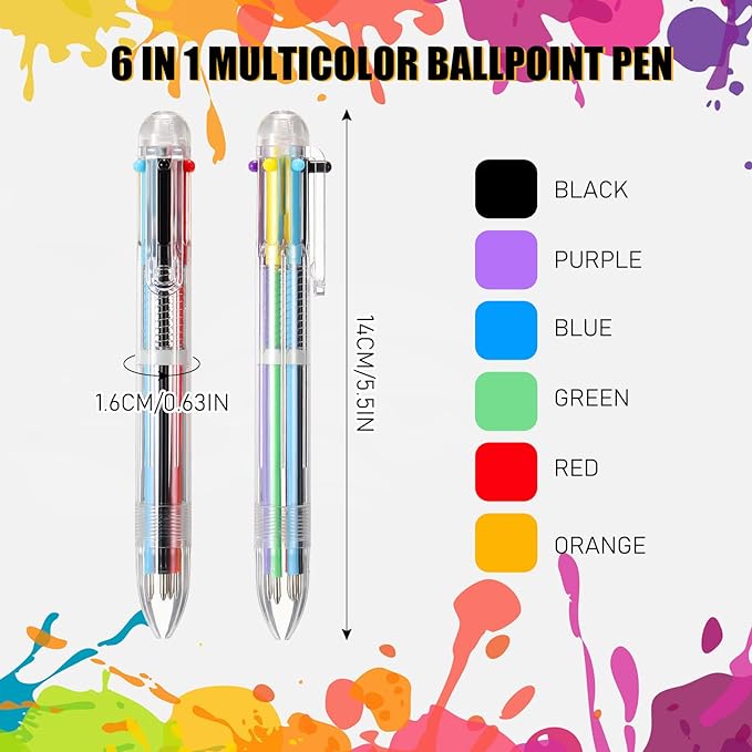 Handepo 60 Pcs 6 in 1 Multicolor Ballpoint Pen Bulk 0.5 mm 6 Color Retractable Ballpoint Pack Colorful Ink Rainbow Pen Supplies Party Favors for Office School Teacher Gift Carnival Reward