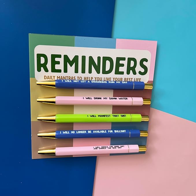 Jxueych Funny Pens 5-Count, Black Ink,Medium Nib 1.0mm, Funny Office Gifts for Coworkers, Personalized Pens Vibrant Funny Quotes Swear Word Daily Pen Set (O)