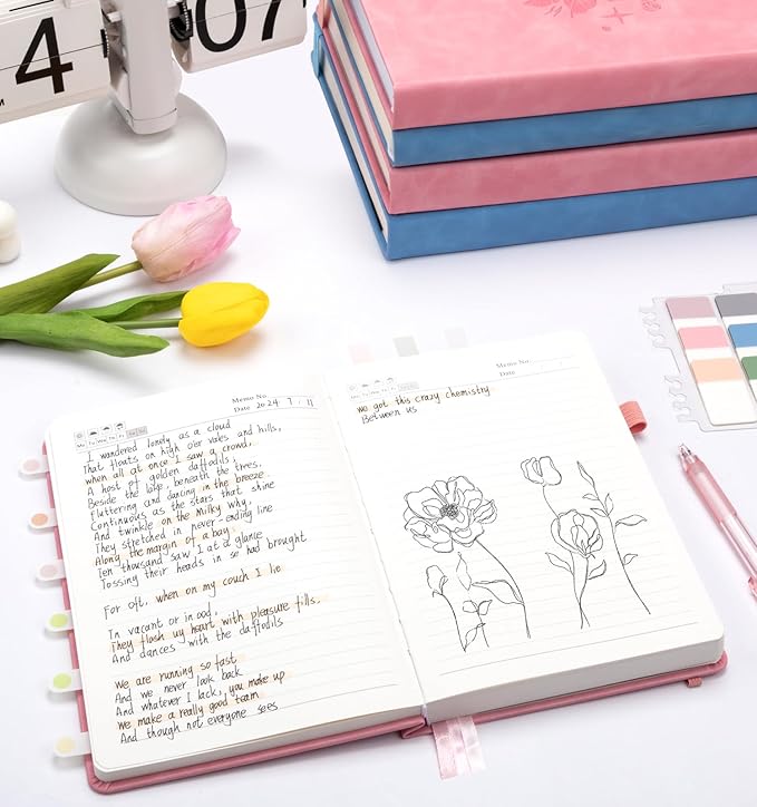 Lined Journal Notebook 365 Pages, A5 Leather Journals for Writing Women & Men, Hardcover Notebook with 100GSM Thick Paper, Daily Journal Notebook for Travel, Work, School, Note Taking, College Ruled