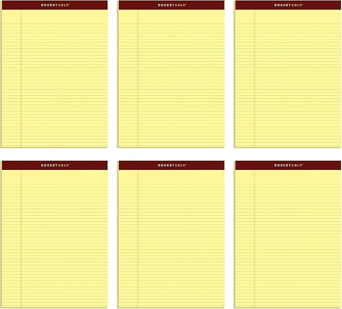 TOPS 8.5 x 11 Legal Pads, 6 Pack, Premium Docket Gold Brand, Narrow Ruled, Thick Yellow Paper, Sturdy Back, 50 Sheets, Made in USA (63941)