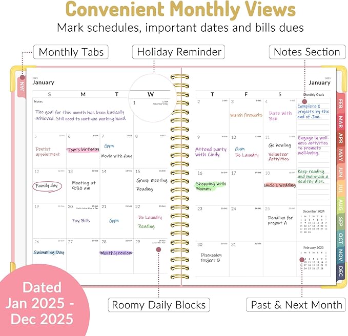 Forvencer 2025 Planner, Hardcover Weekly and Monthly Planner, January 2025 - December 2025, 6" x 8", Spiral Calendar Planner with Tabs, Exquisite Daily Organizer Notebook with Inner Pocket, Agenda Journal for Office Home School, A5 Size, Teal Marble