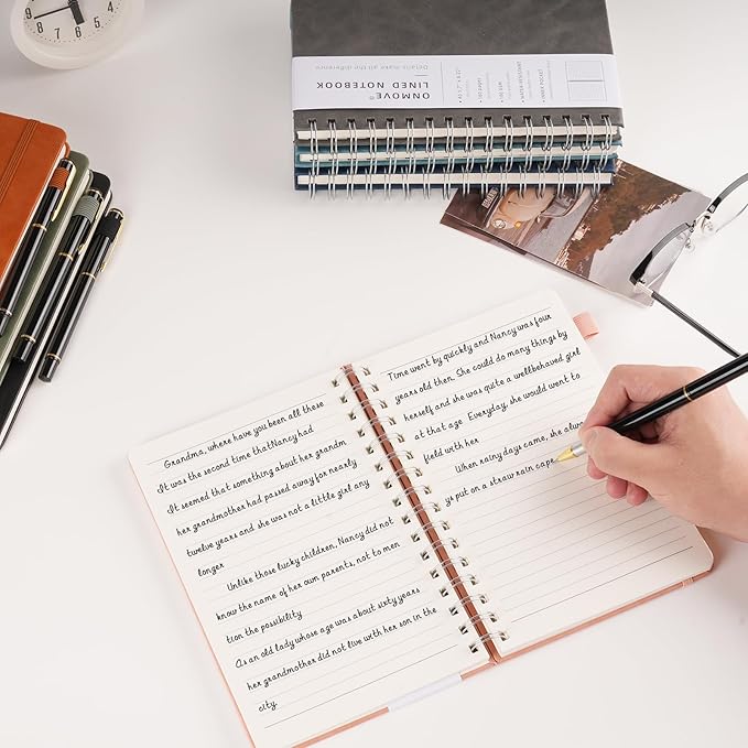 Lined Spiral Notebook Journal for Women Men 160 Pages A5 College Ruled Hardcover Leather with Pen Holder Notebook Journals for Note Taking Work Brown