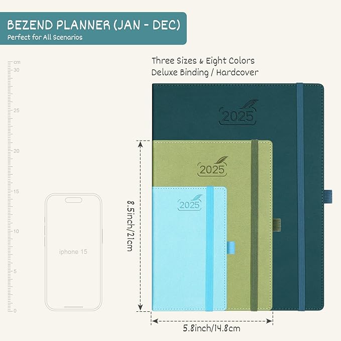 BEZEND 2025 Planner Daily Weekly & Monthly 5.8" x 8.5" (Jan - Dec 2025) Agenda 2025 Vertical Calendar Book with Hourly Schedule, Monthly Tabs, Pen Holder, Vegan Leather Hard Cover - Lavender