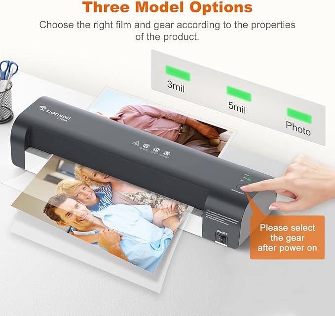 Bonsaii Laminator, 13 Inch 7-in-1 Thermal Laminator Machine with Never Jam Technology, Laminator with 40 Laminting Sheets for Home, Office, and Classroom Organization Supplies