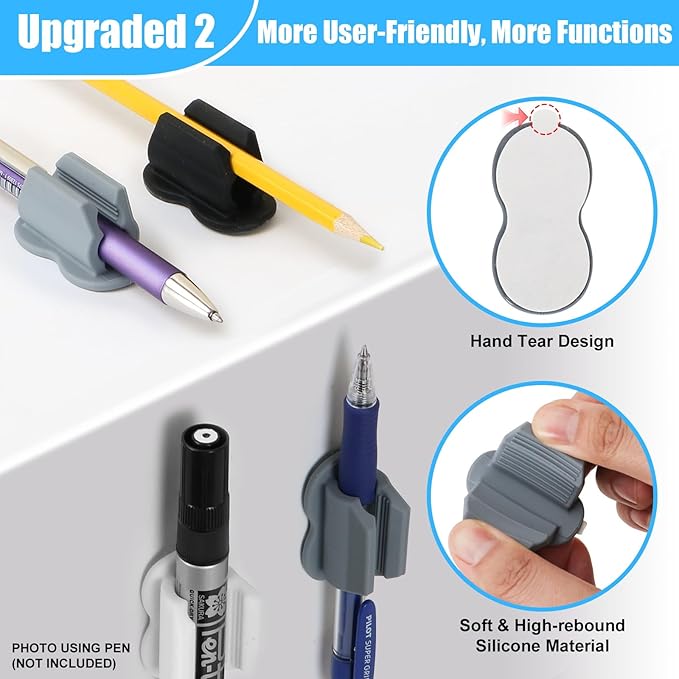 2025 New Pen Holder, 6 Pack Upgraded Adhesive Pencil Holders for Wall & Desk, Marker Holder, Pen Holder for Clipboard, Teacher Supplies for Classroom kids Desk Accessories Clips Holder