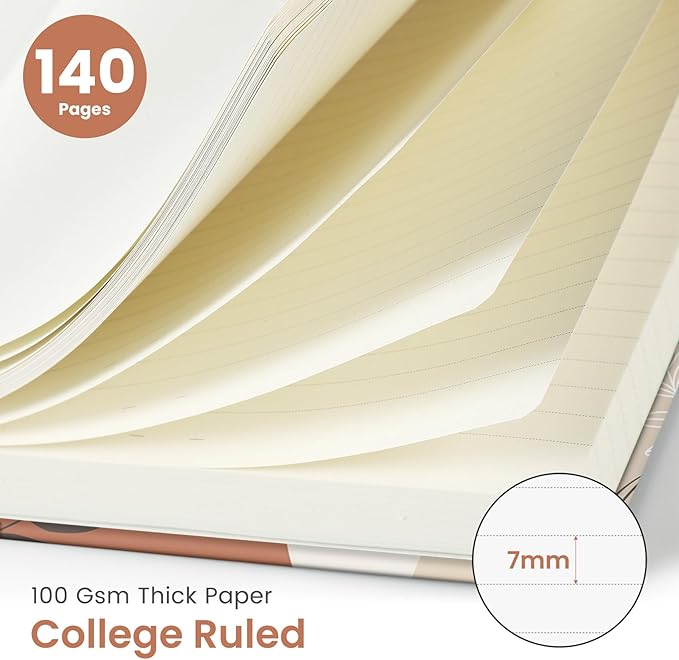 Pretty Cute Lined Spiral Journal Notebook for Women, Aesthetic College Ruled Notebook for Work & Note Taking, A5 Hardcover Journal for Writing, 140 Pages, Abstract