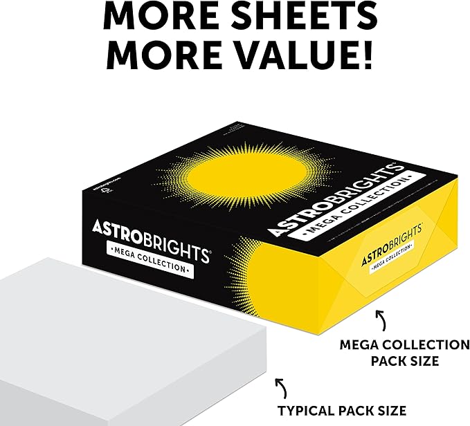 Astrobrights Mega Collection, Colored Paper, Bright Yellow, 625 Sheets, 24 lb/89 gsm, 8.5" x 11" - MORE SHEETS! (91618)