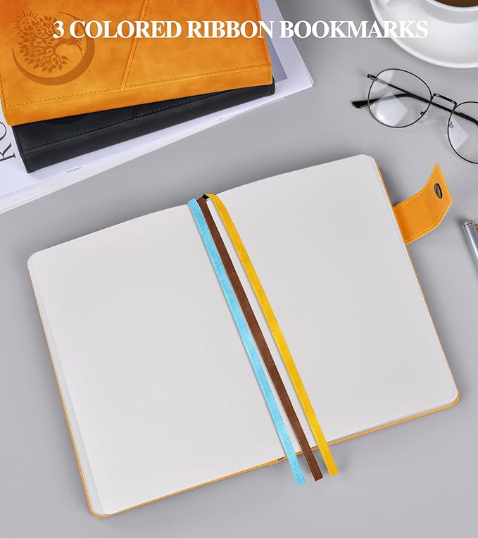 Blank Journal Notebook, A5 Hardcover Leather Sketchbook with 200 Pages Thick Blank Paper for Men Women, Unlined Drawing & Writing Journal, 5.9" x 8.4" Plain Notebook (yellow)