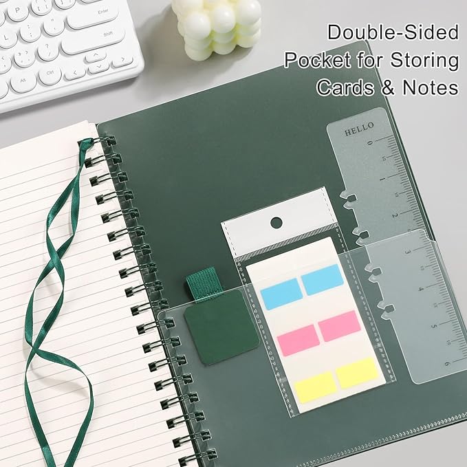 EMSHOI Lined Spiral Journal Notebook, A5 College Ruled Notebook, 300 Pages/150 Sheets, 100gsm Acid-Free Paper, Waterproof Softcover Notebook for School, Work, Note Taking, 5.7" × 8.22" - Dark Green