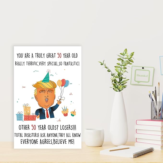 Funny Trump 50th Birthday Cards for Dad, Trump Happy 50th Birthday Gifts, Naughty Donald Lecture Bday Card for Him Her, Great 50 Years Old Birthday Decorations for Parents