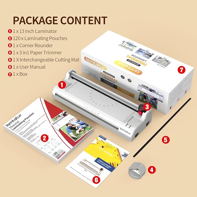 Laminator Machine 13Inch Wide with 120 Letter Size Laminating Sheets for A3/A4/A6,11X17 Thermal Hot&Cold Lamination Laminated 3-5Mil with Paper Cutter, Corner Rounder for Office Home School Teacher