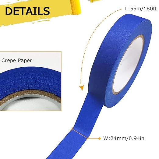 Blue Tape, Painters Tape, Masking Tape, 0.94 Inch x 60.1 Yards, 6 Rolls, Washi Paper, No Residue Painting Tape for Multi-Purpose, Kids Arts and Crafts, Scrapbooking Supplies, DIY Projects, Labeling