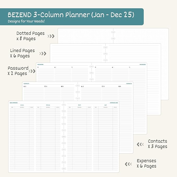 BEZEND 2025 Weekly Monthly Planner Disc-Bound, 8.5" x 11", Appointment Book 12 Months Agenda, Large Calendar Book with To Do List, Hourly Time Slots, Removable Pages, Tabs, Inner Pocket - Red